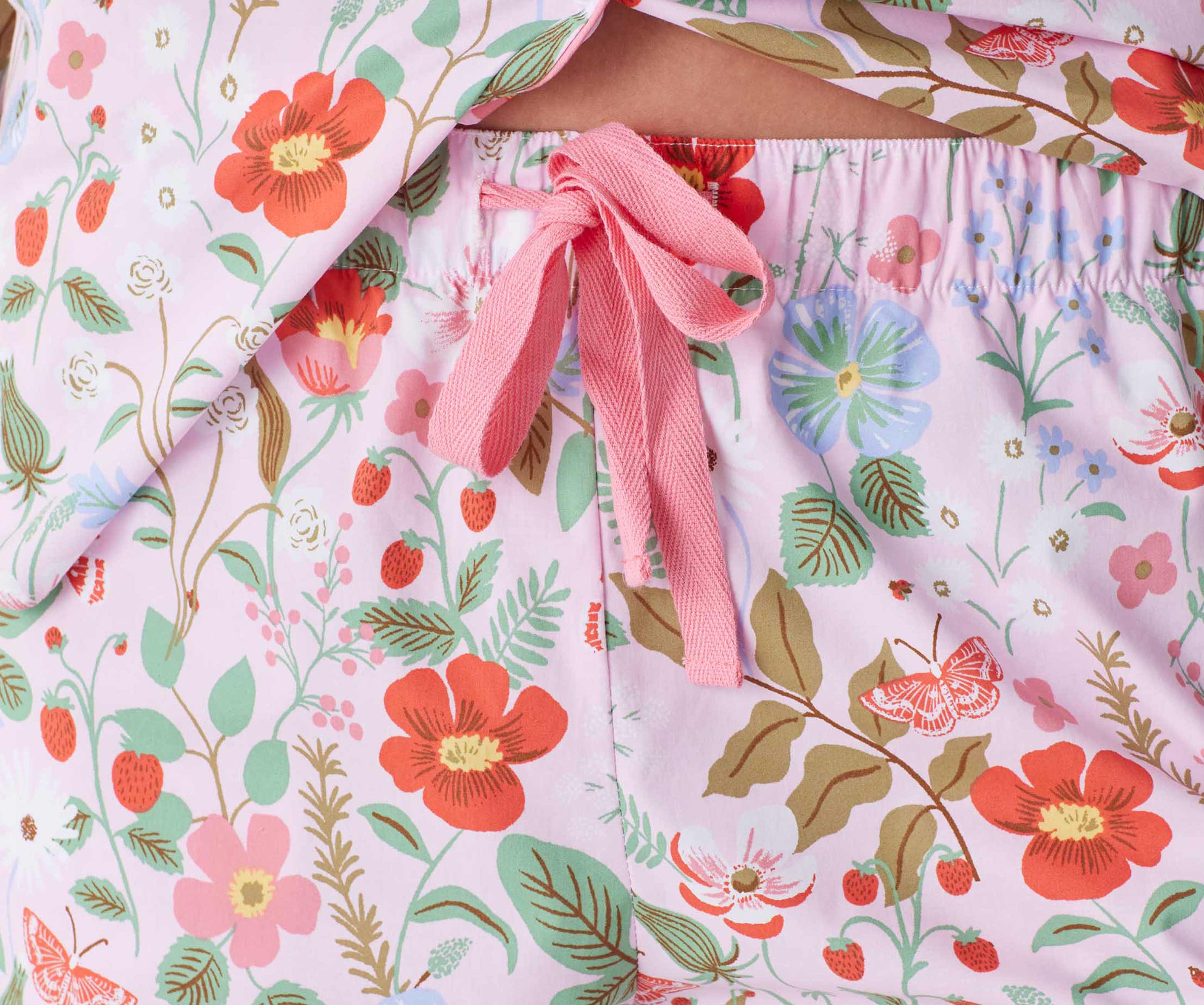 Poplin Button Front Long Set - Strawberry Fields