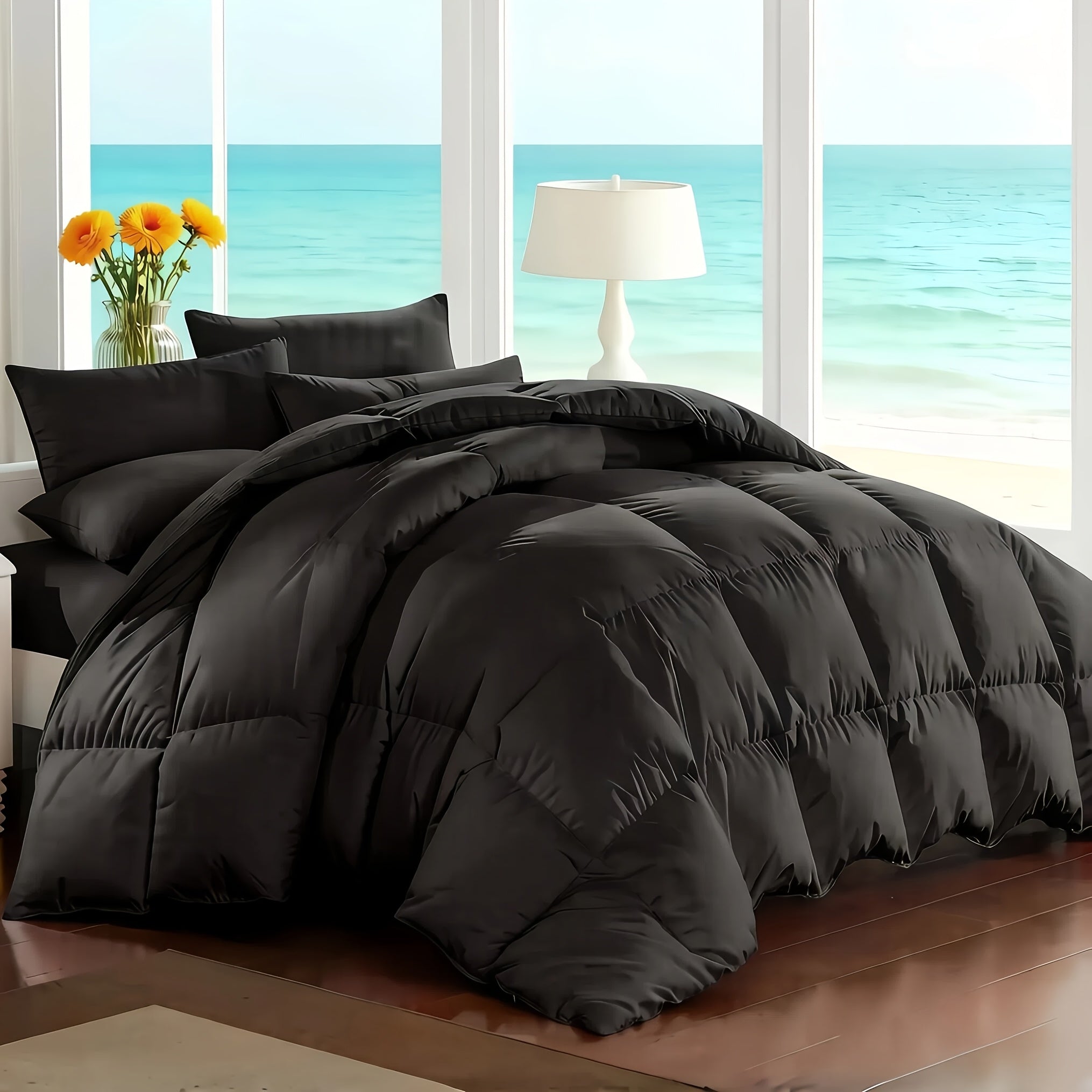 Comforter Set 7-Piece Bed in a Bag Queen King Full Soft Microfiber Down Alternative Comforter Fitted Sheet Flat Sheet Pillow Shams Pillowcases All Season Bedding Set 34 Colors