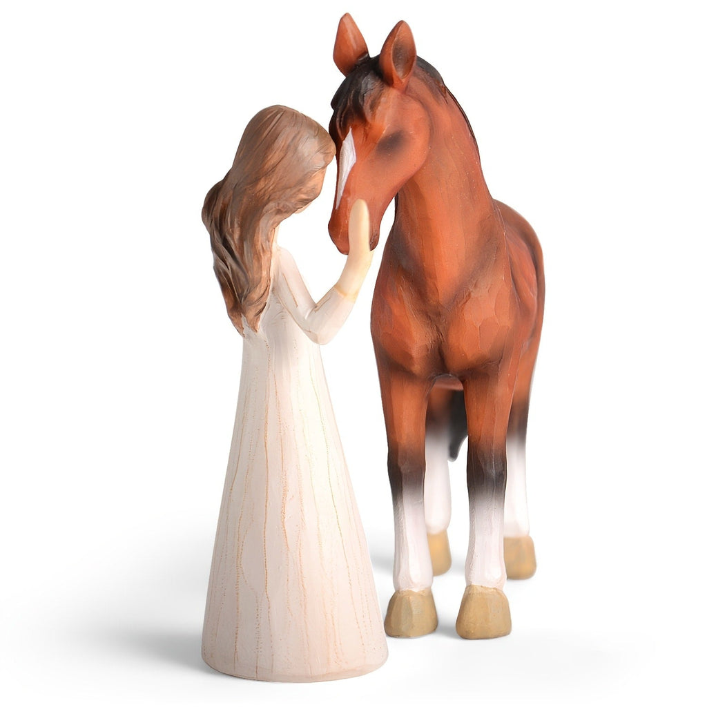 Horse Figurine Gift for Girls Women Hand-Painted Resin Girl with Horse Sculpture Cowgirl Equestrian Decor Ornament for Home Shelf Tabletop Birthday Christmas Valentine Gift Horse Lover
