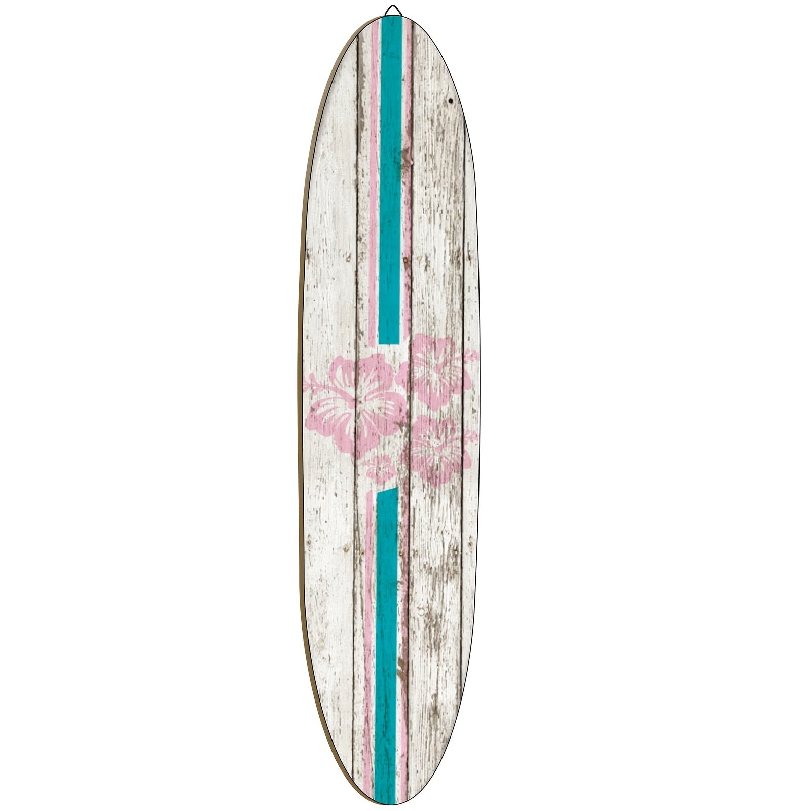 Wooden Surfboard Wall Art 15.74¡± ¨C Rustic Tropical Beach Decor with Hibiscus & Tiki Mask Design, Frameless Recycled Wood Wall Hanging for Hawaiian Bar, Home, Summer & Vacation Theme Decor