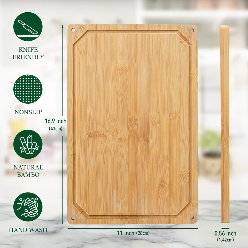 Cutting Board with Juice Groove ¨C Non-Slip Chopping Board & Cheese Platter for Meat, Cheese, Bread, Vegetables & Fruits, XL & Bamboo Options, Kitchen Gadget Gift for Home, Dorm & Holiday Gatherings