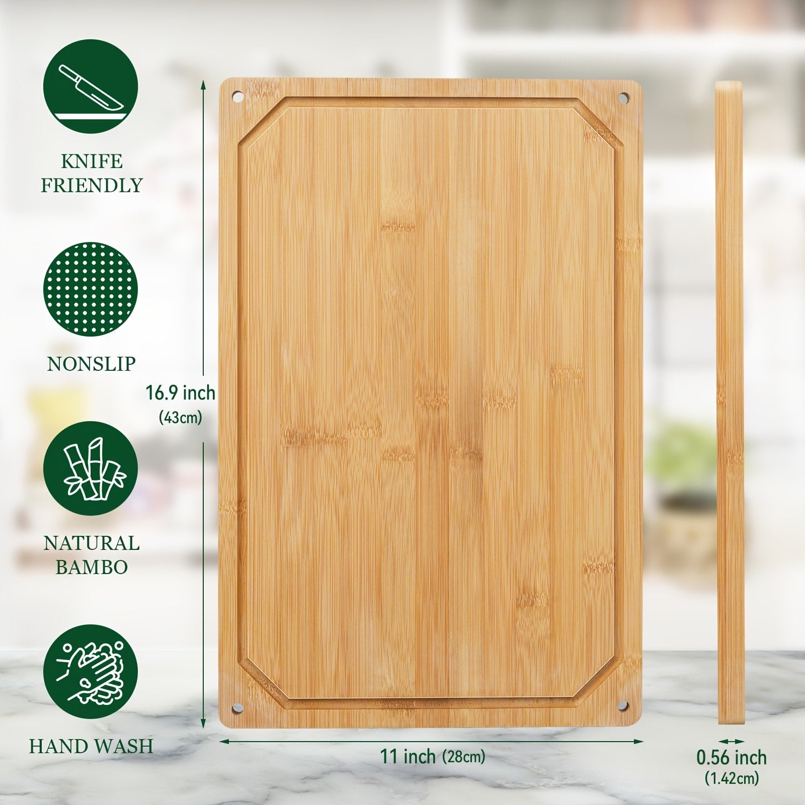 Cutting Board with Juice Groove ¨C Non-Slip Chopping Board & Cheese Platter for Meat, Cheese, Bread, Vegetables & Fruits, XL & Bamboo Options, Kitchen Gadget Gift for Home, Dorm & Holiday Gatherings