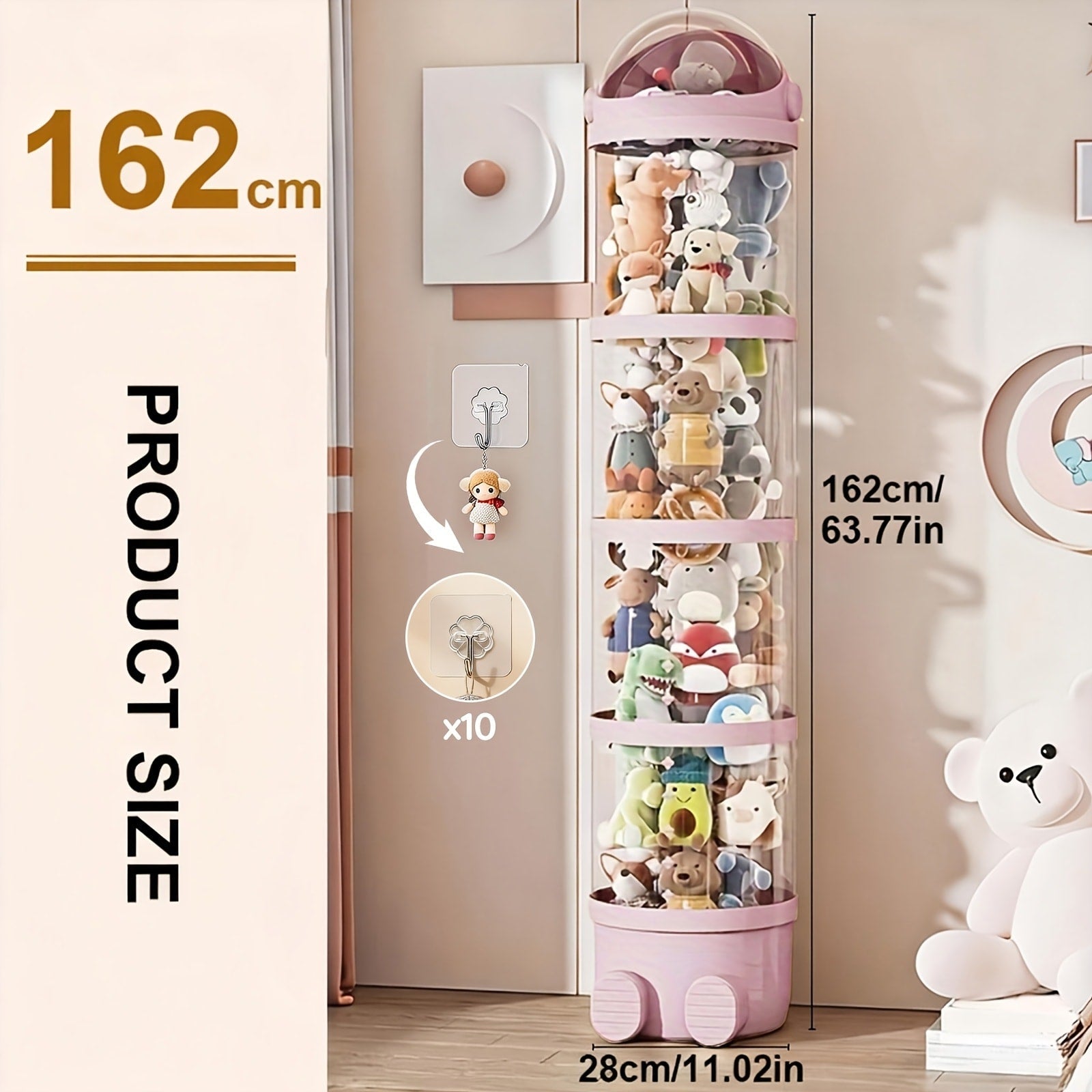 Stuffed Animal Storage Tower ¨C Clear Plastic Toy Organizer with Layered Shelves, Visible Spacious Display Box for Kids Room, Living Room & Bedroom, Great Christmas Gift for Girls