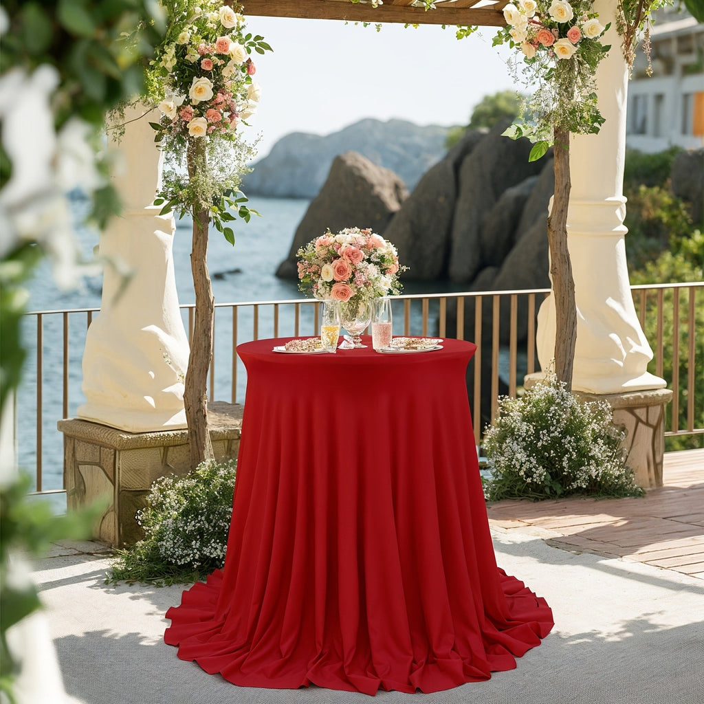 Spandex Cocktail Table Cover Round Stretch Tablecloth for Party Wedding Banquet ¨C Elastic High Top Table Cloth Fitted Cover for Events, Birthdays, Hotels, Outdoor Picnic, Exhibition