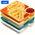 Colorful Serving Plates Set 4 Piece - BPA-Free PP Rectangular Snack, Sushi & Appetizer Plates with Dipping Sauce Compartments for Charcuterie Boards, Desserts & Holiday Party Entertaining