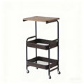 Storage Trolley with Wheels 3-Tier Wooden Tabletop Rolling Cart - Reinforced Black Metal Frame, Locking Casters, Multi-Use Organizer for Kitchen, Office, Bedroom & Living Room, Easy Assembly Printer Stand