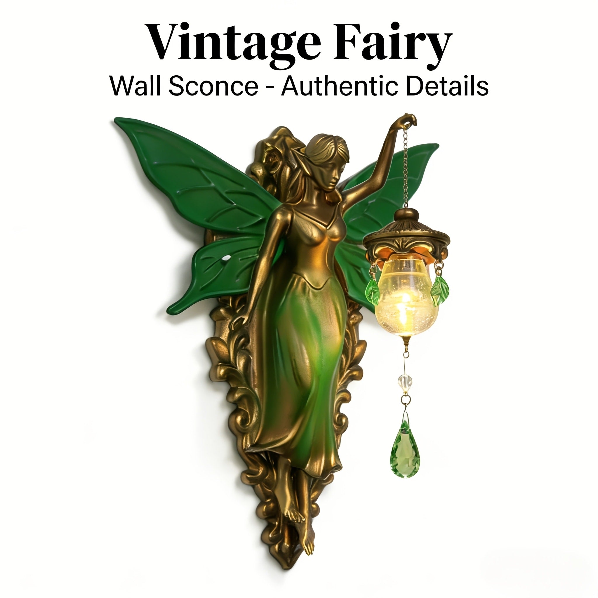 Fairy Statue Wall Decor 9.84in Fantasy Forest Fairy Sculpture ¨C Carved Green Leaf Art Wall Hanging Ornament for Bedroom Living Room ¨C Dreamy Fairy Tale Home Decor Gift for Fairy Lovers Easter Spring