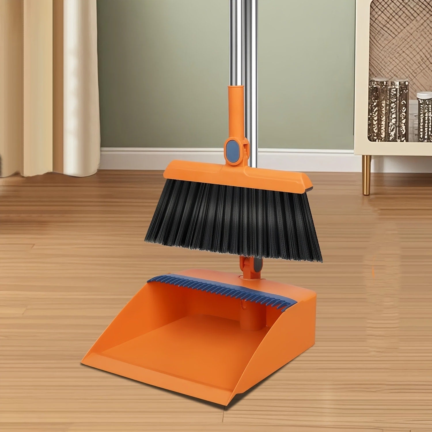 Broom and Dustpan Set with Long Handle - 2-in-1 Upright Sweeping Broom with Comb Teeth, Pet Hair Removal Floor Cleaning Tool for Home Office School Dorm Outdoor - Blue Orange White Purple Green