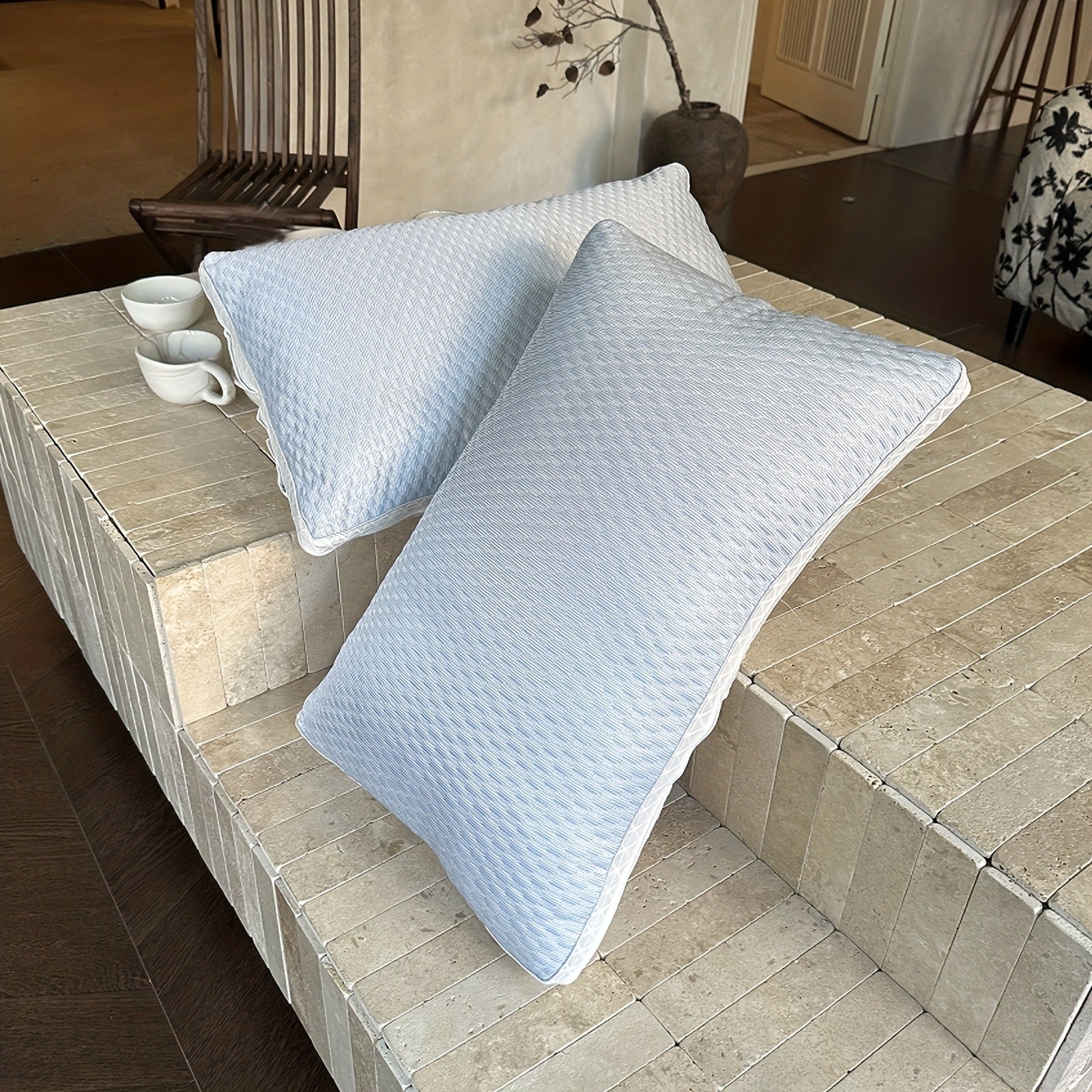 Bed Pillows Set of 2 - Soft Hotel Quality Sleeping Pillow with Neck Support, Cooling Comfort Polyester Fill for Home Bedroom Dorm, Standard Size Sleep Pillow - Blue Gray Pink Indigo