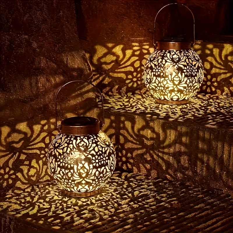 Solar Metal Peony Lantern Outdoor Hanging Light, IP65 Waterproof Floral Decorative Lantern for Garden Patio Tree, Halloween Christmas Party Festive Lighting ¨C Boho Vintage Garden Decor Gift