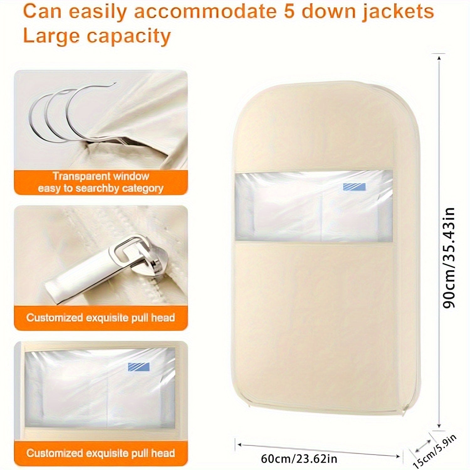 Hanging Garment Bag with Compression Zipper Space Saving Dustproof Clothes Storage Bag with Self Compression Zip Technology for Suits Dresses Coats Closet Wardrobe Organization Beige