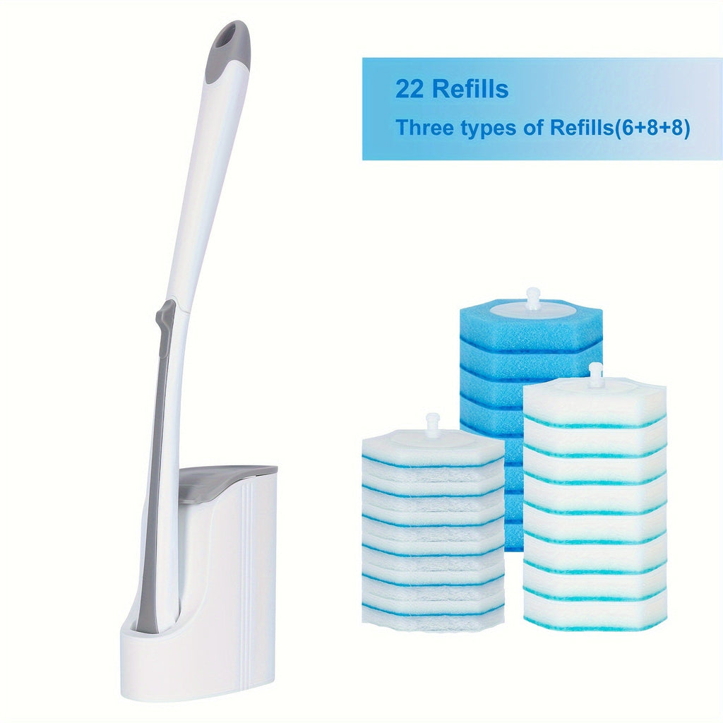 Disposable Toilet Brush Set with Refills & Holder - Wall Mounted or Floor Standing Toilet Cleaning System, 22/24/32 Replacement Heads, No-Touch Hygienic Bathroom Cleaner, Easy Bathroom Cleaning