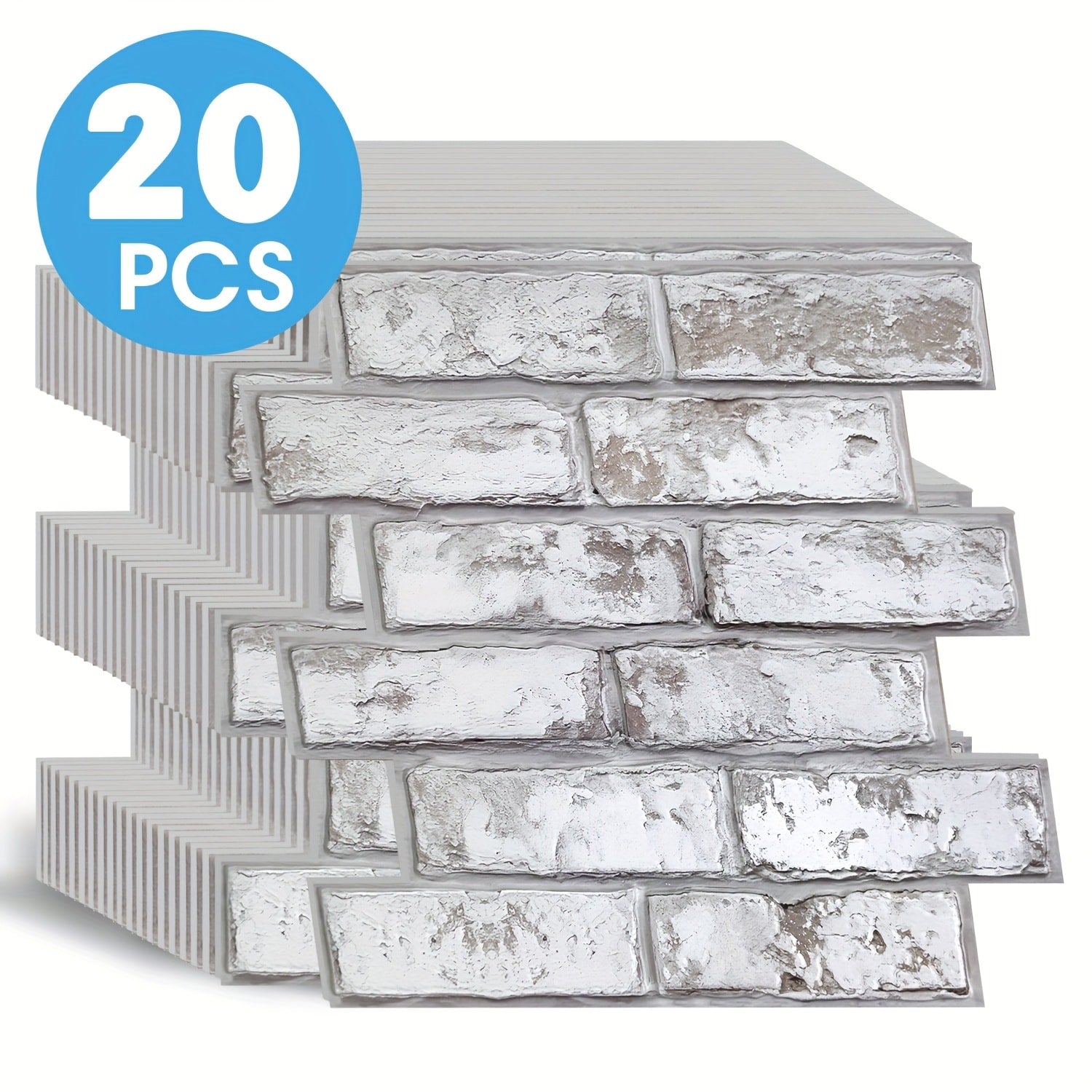 Peel and Stick Brick Wall Panels 3D Faux Brick Tiles 20 Sheets - Self-Adhesive PVC Realistic Texture, No Grout Needed, Waterproof & Heat Resistant for Kitchen Backsplash Fireplace Living Room Bedroom