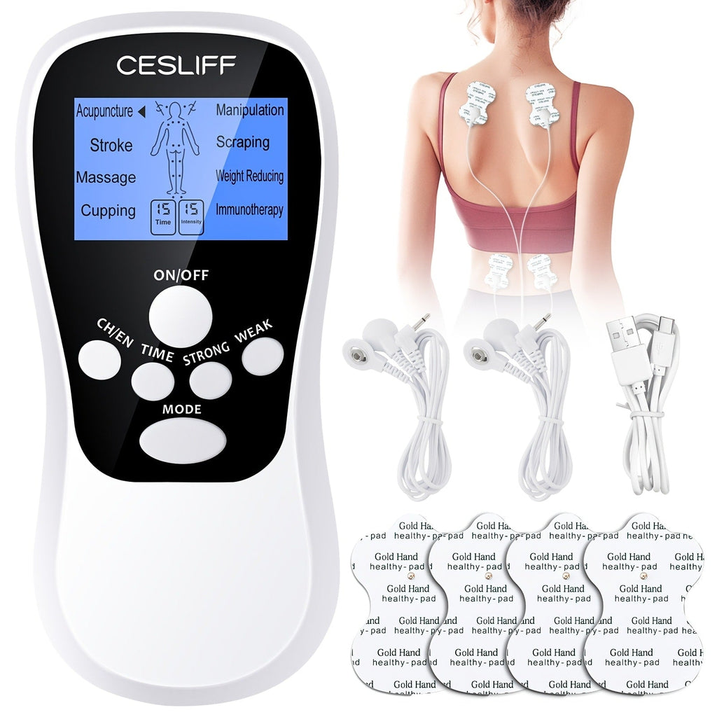TENS Unit Muscle Stimulator for Pain Relief Digital EMS Therapy Device for Back Neck Hip Nerve Pain Arthritis Tendonitis Stiffness Recovery Post-Workout Relaxation with Accessories 6-Mode and 8-Mode