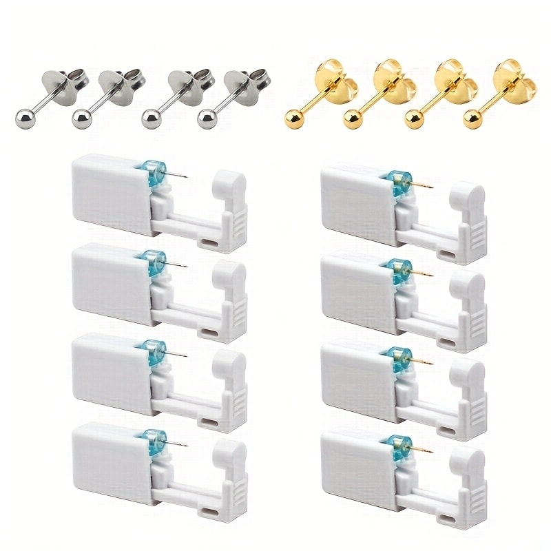 Ear Piercing Kit ¨C 8 PCS Disposable Self Piercing Gun with 316 Stainless Steel Earrings, Safe & Easy Home Ear Piercing Tool for Family & Party Use