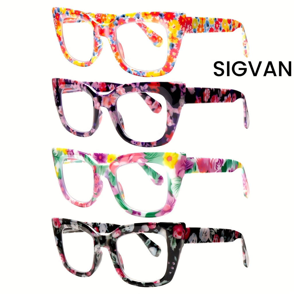 Reading Glasses Blue Light Blocking for Women 4 Pack ¨C Cat Eye Frames with Metal Spring Hinges, Multicolor Floral Gradient Computer Eyeglasses