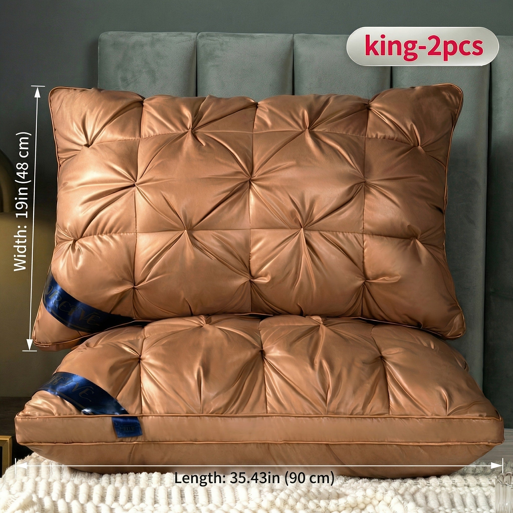Luxury Hotel Pillows 2PCS, Cool Breathable Pillow Insert, Fluffy Resilient Neck Support, Soft Comfortable Sleeping Pillow, Queen King Size, White Black Navy Pink Gray Brown