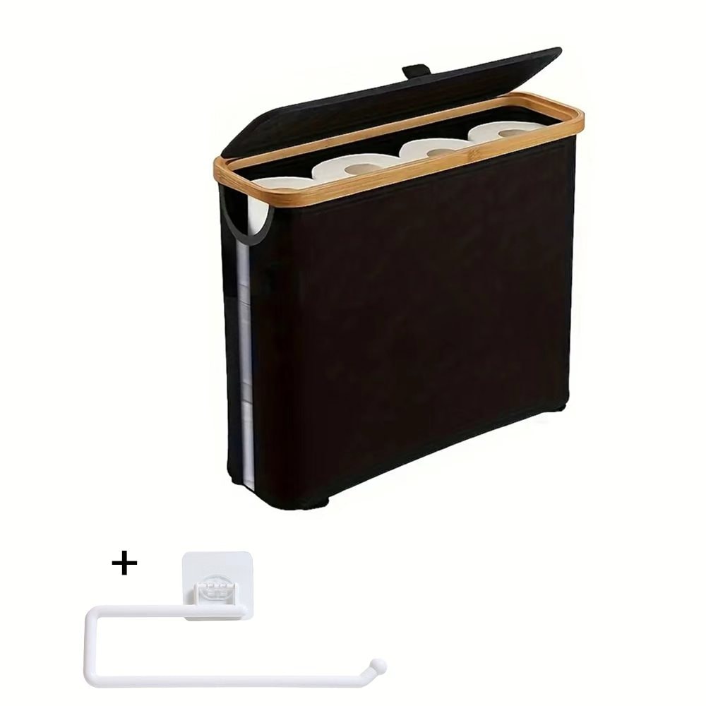 Toilet Paper Storage Basket with Bamboo Lid ¨C Large Capacity Holds 9-12 Rolls | 600D Oxford Cloth Dustproof Bathroom Organizer | Modern Farmhouse Tissue Roll Holder for Bathroom