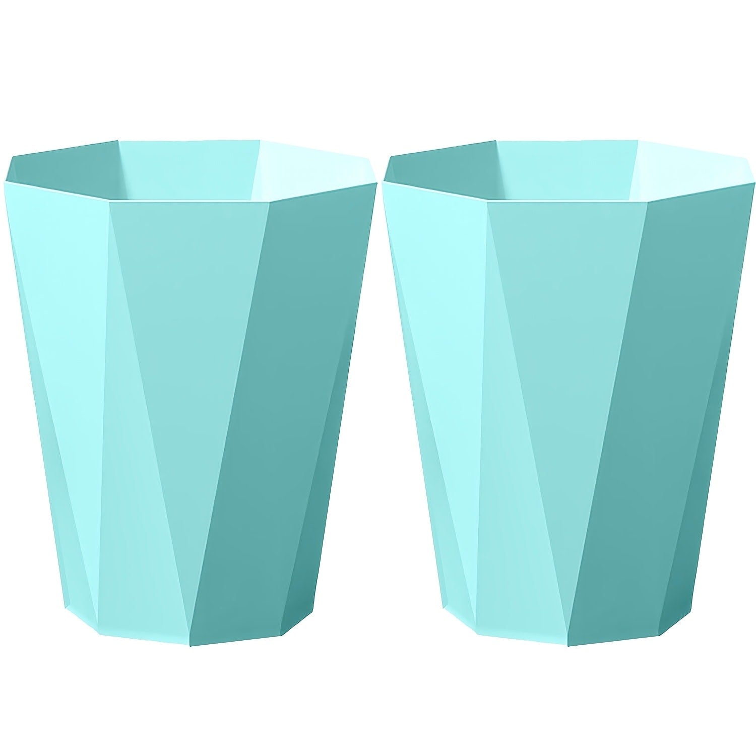 Trash Can 2 Pack Nordic Octagonal Wastebasket - Small Open Top Geometric Plastic Waste Bin with Brushed Finish for Bathroom, Bedroom, Kitchen, Home Office, Modern Scandinavian Decor Trash Bin Set