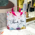 Thank You Gift Bags 50pcs Plastic Flower Print Handle Bags Reusable Shopping Tote for Party Birthday Wedding Halloween Christmas