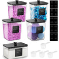 Laundry Pods Container & Dryer Sheet Holder Set with Bamboo Lids, Clear Laundry Room Organization Containers for Scent Booster, Powder, Pods ¨C 3+1 Pack