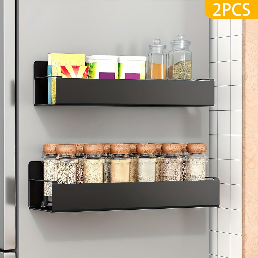 Magnetic Storage Box Organizer for Refrigerator, Washing Machine & Coffee Machine ¨C Strong Magnetic Adsorption No-Drill Spice Rack & Kitchen Organizer, Stylish Household Storage (Black/White, 2/4pcs)