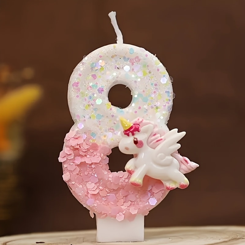 Unicorn Number Cake Topper 0-9 Birthday Party Decoration Glitter Figure Candle Topper for Birthday Anniversary Wedding Christmas Halloween Table Decor