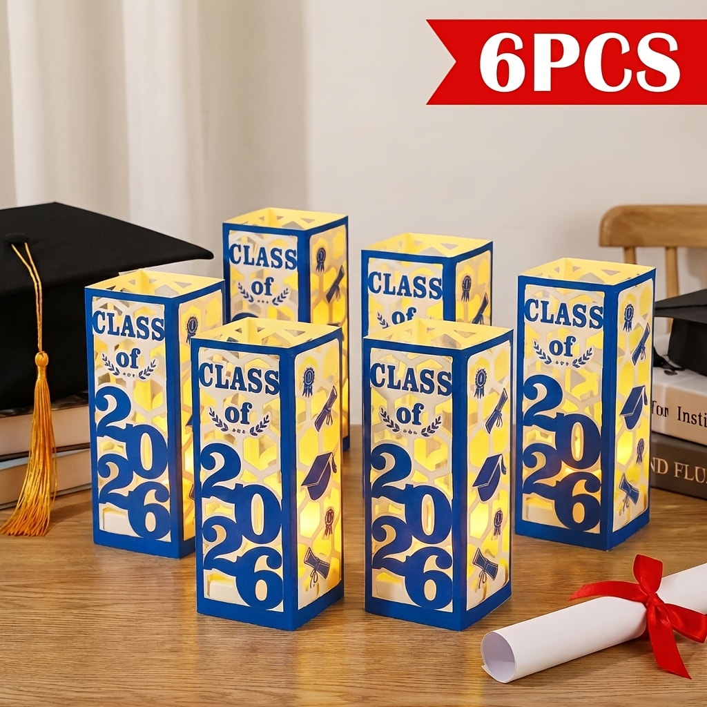 Graduation Centerpieces Decorations 6pcs Class of 2026 | Paper Lantern Boxes No Electricity Needed Congrats Grad Party Supplies for College High School Celebration Table Decor 6 Colors