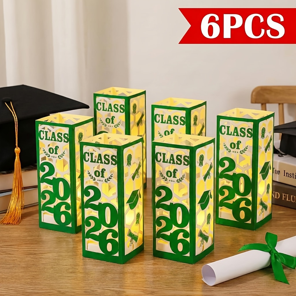 Graduation Centerpieces Decorations 6pcs Class of 2026 | Paper Lantern Boxes No Electricity Needed Congrats Grad Party Supplies for College High School Celebration Table Decor 6 Colors