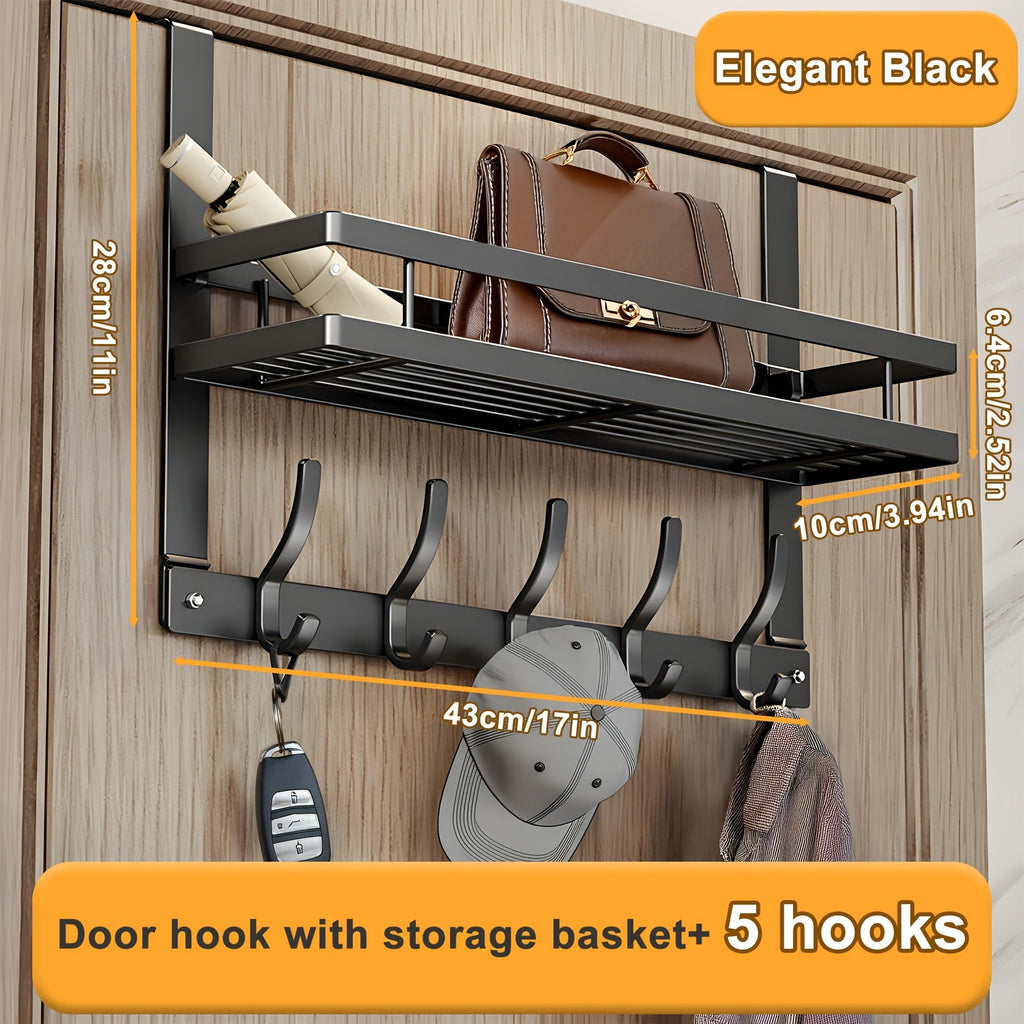 Over Door Hook Rack Metal | No Drill Behind Door Organizer with 5 6 8 Hooks for Clothes Bags Keys Towels ¨C Space-Saving Wall Mount Storage for Bedroom Bathroom Entryway Closet