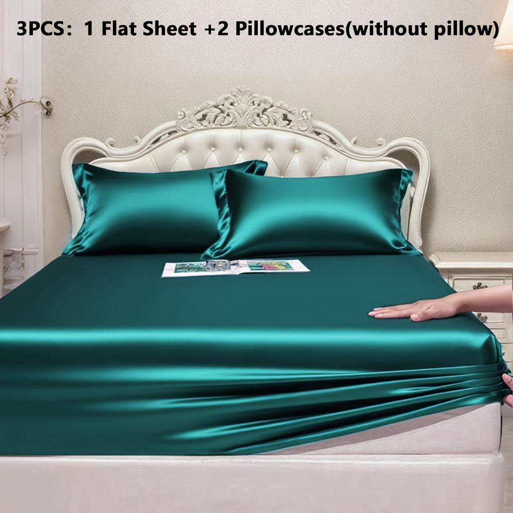 Satin Fitted Sheet Set with Pillowcases ¨C Cooling Smooth Breathable Wrinkle-Resistant Bed Sheets, Machine Washable Ultra Soft for Hot Sleepers, Twin Full Queen King, Multiple Colors