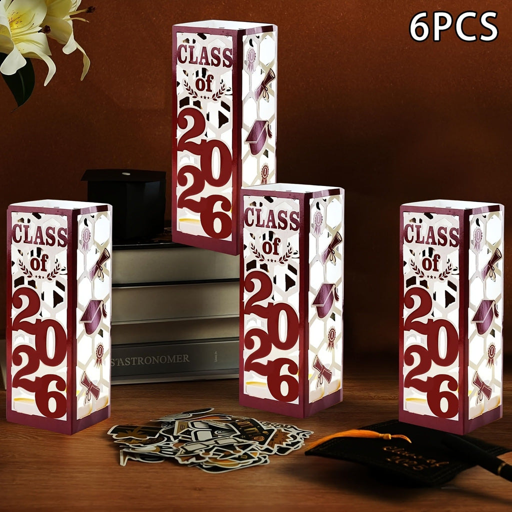 Graduation Centerpiece Set 6pcs Class of 2026 ¨C Decorative Lantern Box Table Decorations for High School & College Graduation Party, Photo Booth Props, Party Kit in Red Blue Green Purple Maroon