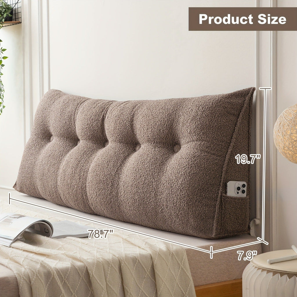 Bed Wedge Pillow Headboard Pillow with Side Pockets Removable Washable Cover Teddy Velvet Reading Pillow Twin Queen King