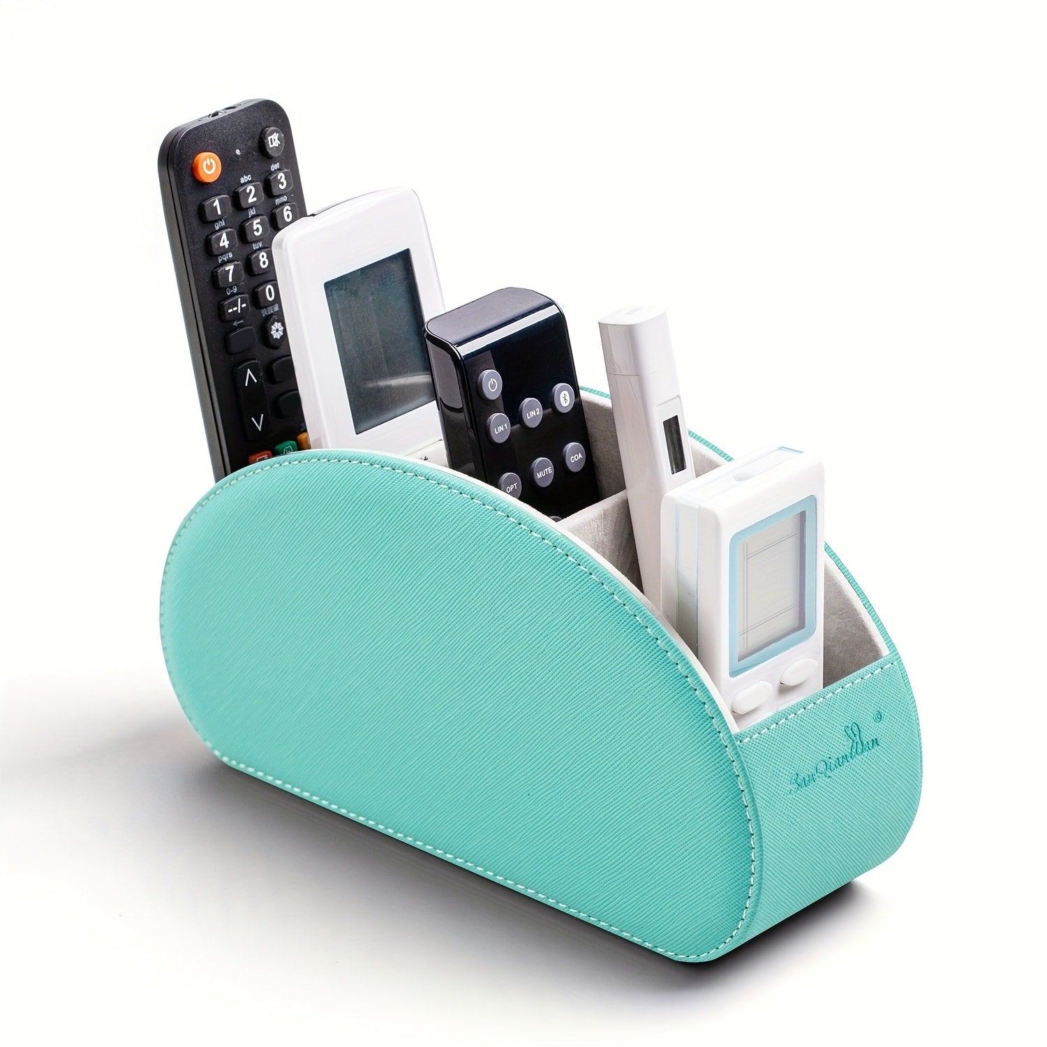 5-Compartment PU Leather Desk Organizer Remote Control Holder Storage Caddy for Office Supplies, Brushes, Pencils & Glasses