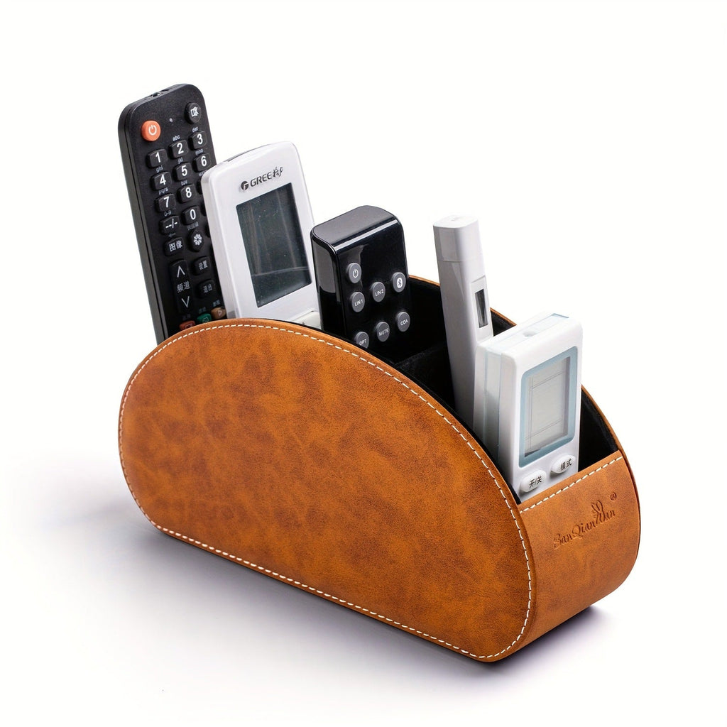 5-Compartment PU Leather Desk Organizer Remote Control Holder Storage Caddy for Office Supplies, Brushes, Pencils & Glasses