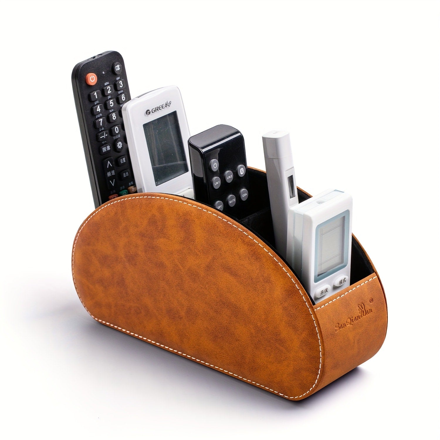5-Compartment PU Leather Desk Organizer Remote Control Holder Storage Caddy for Office Supplies, Brushes, Pencils & Glasses