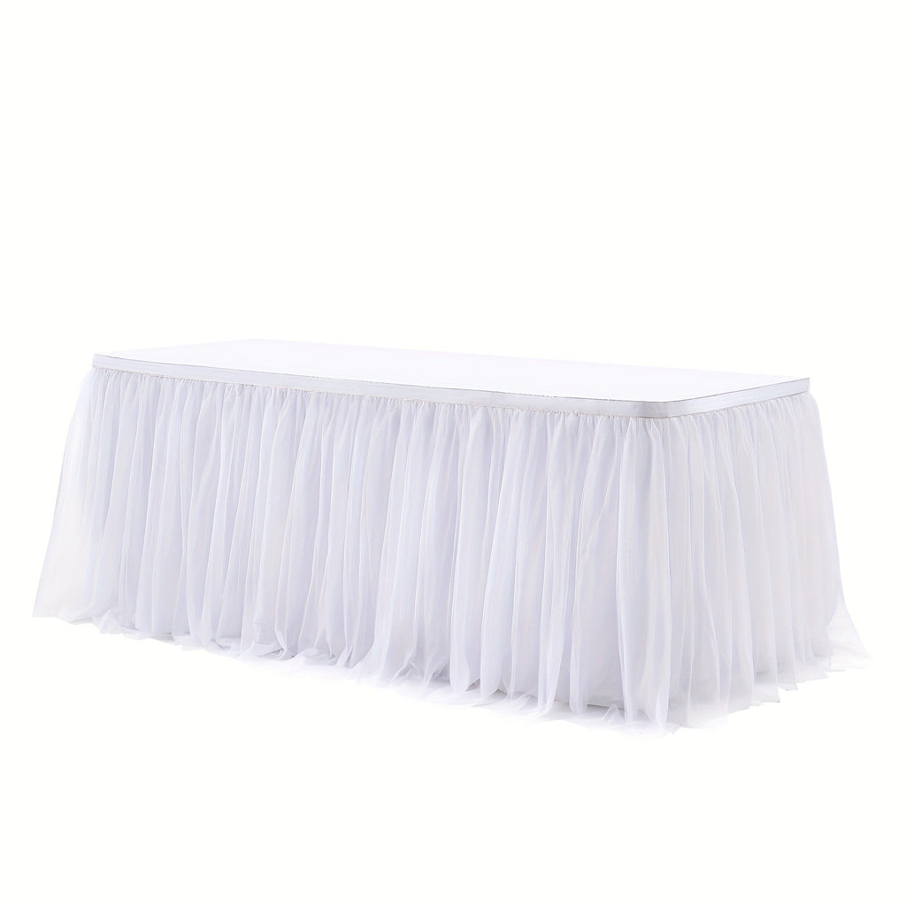 Pink Tutu Table Skirt 6ft ¨C Ruffle Tulle Table Skirt for Rectangle & Round Tables, Princess Girls Birthday Party, Cake Dessert Table Decor, Gold Brim, Multiple Colors Available