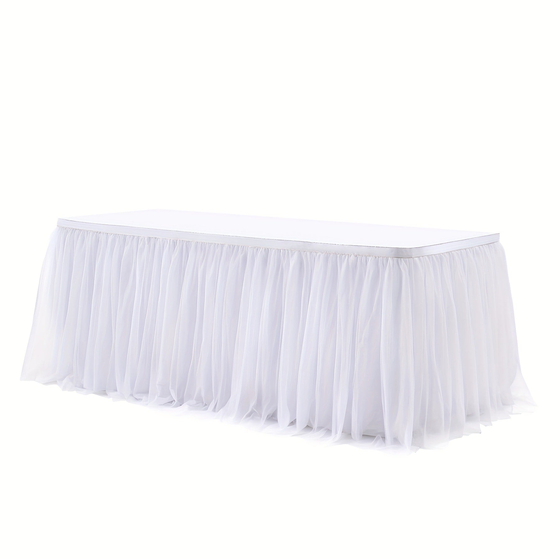Pink Tutu Table Skirt 6ft ¨C Ruffle Tulle Table Skirt for Rectangle & Round Tables, Princess Girls Birthday Party, Cake Dessert Table Decor, Gold Brim, Multiple Colors Available