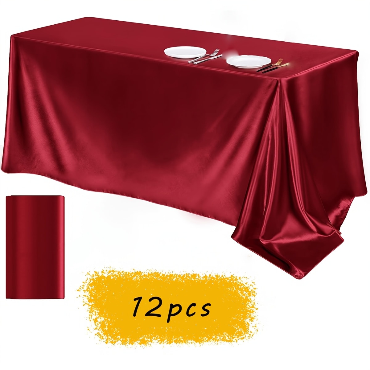 Satin Tablecloth 12pcs 57¡±x102¡± Rectangular Silky Smooth Fabric Table Cover for Wedding Banquet Birthday Party Holiday Event