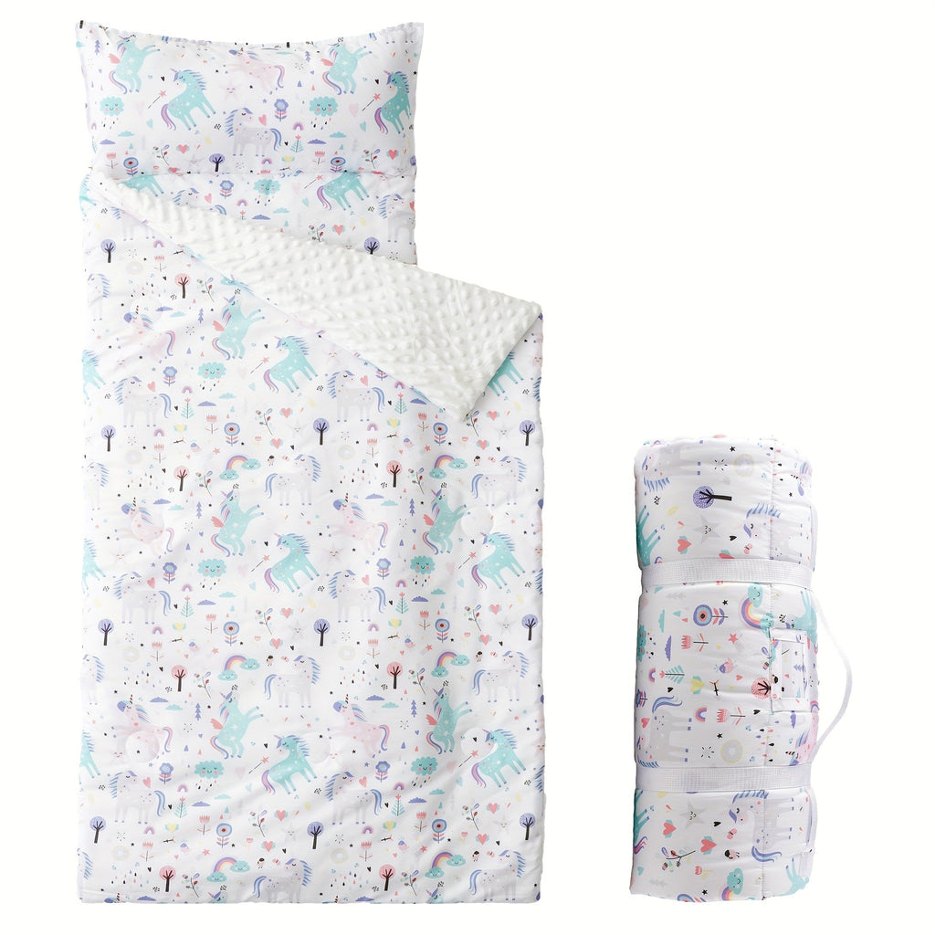 Kids Nap Mat Roll-Up Sleeping Mat for Daycare & Travel - 100% Polyester, Machine Washable, Fun Prints