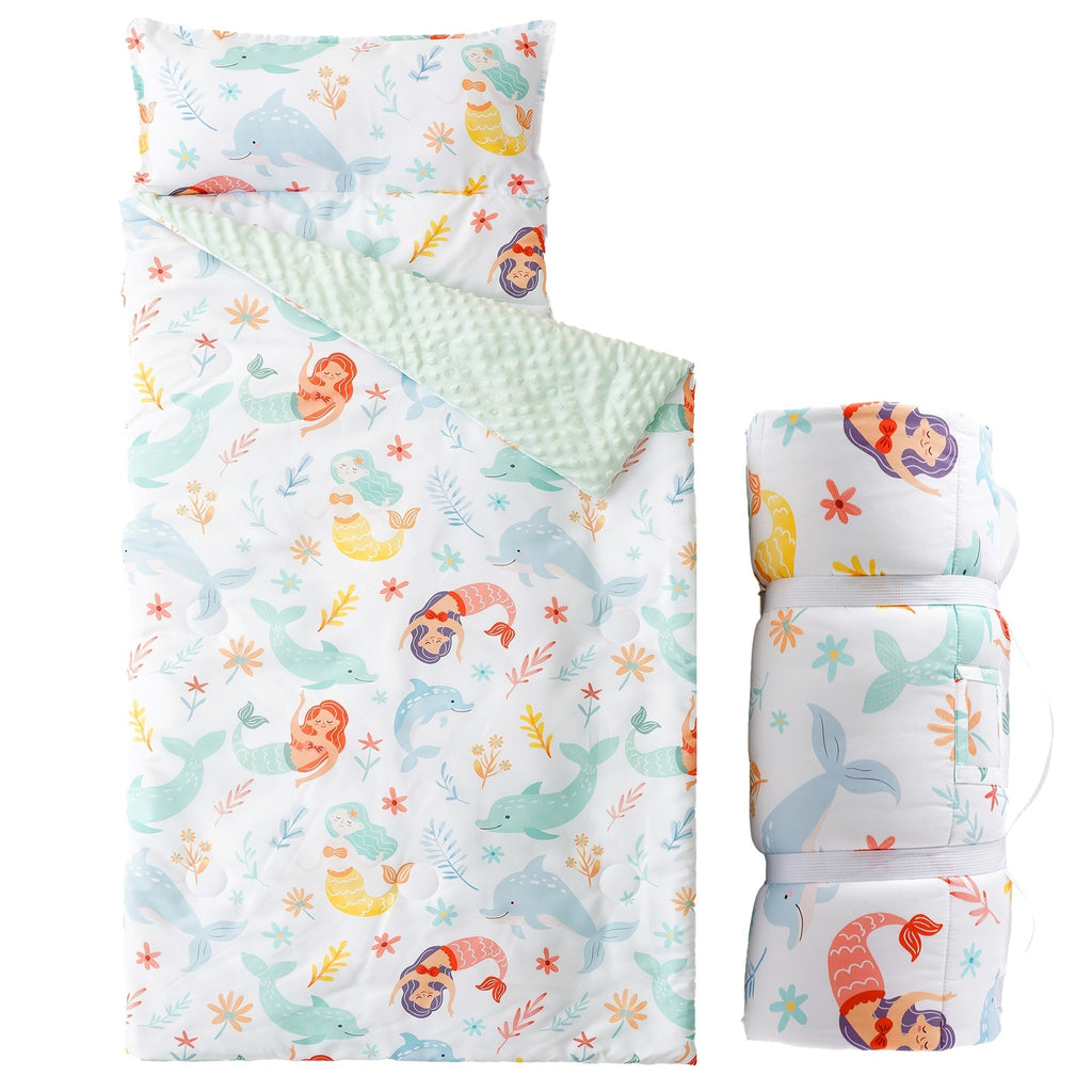 Kids Nap Mat Roll-Up Sleeping Mat for Daycare & Travel - 100% Polyester, Machine Washable, Fun Prints