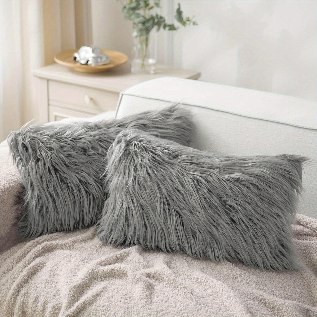 Faux Fur Throw Pillow Covers Pack of 2 ¨C Luxury Soft Fluffy Decorative Cushion Covers for Couch Bed Sofa, Pet Friendly, Zipper Closure