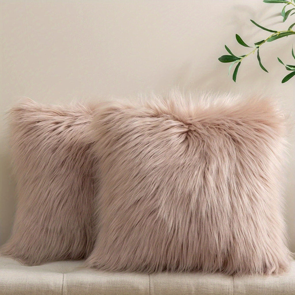 Faux Fur Throw Pillow Covers Pack of 2 ¨C Luxury Soft Fluffy Decorative Cushion Covers for Couch Bed Sofa, Pet Friendly, Zipper Closure