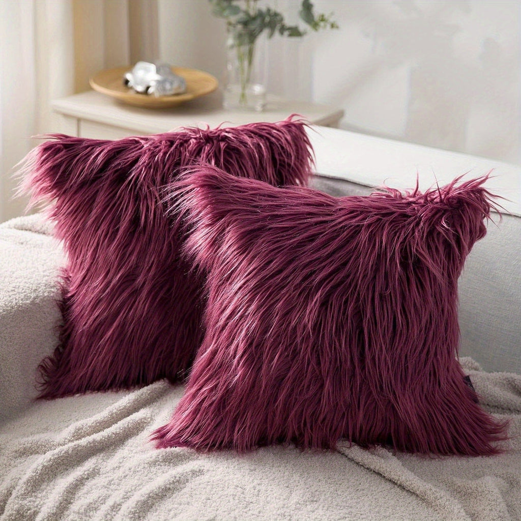 Faux Fur Throw Pillow Covers Pack of 2 ¨C Luxury Soft Fluffy Decorative Cushion Covers for Couch Bed Sofa, Pet Friendly, Zipper Closure
