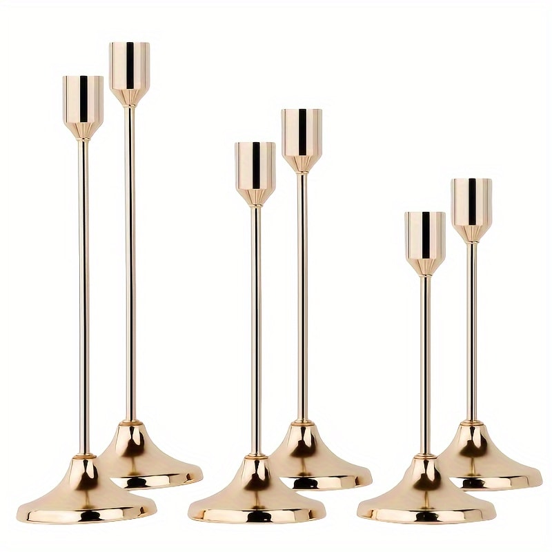 Metal Candlesticks Set of 6 ¨C Taper Candle Holders for Wedding Centerpiece, Christmas, Halloween, Thanksgiving, Hanukkah, Easter & Romantic Candlelight Dinner Table Decor, Assorted Sizes, 3 Finishes