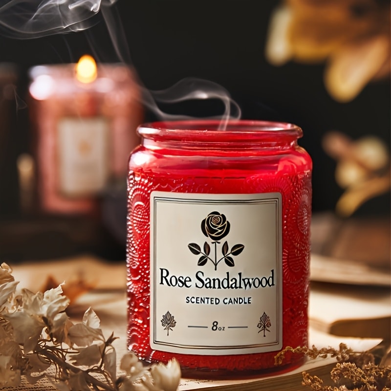 Scented Soy Wax Candle 8oz ¨C Luxury Glass Bottle with Ribbon, Single-Wick Oval Jar, 12+ Hour Burn, Rose Sandalwood, Eucalyptus Mint & Coffee Bliss Fragrances, Perfect Gift for Her, Valentine's Day & Home Decor