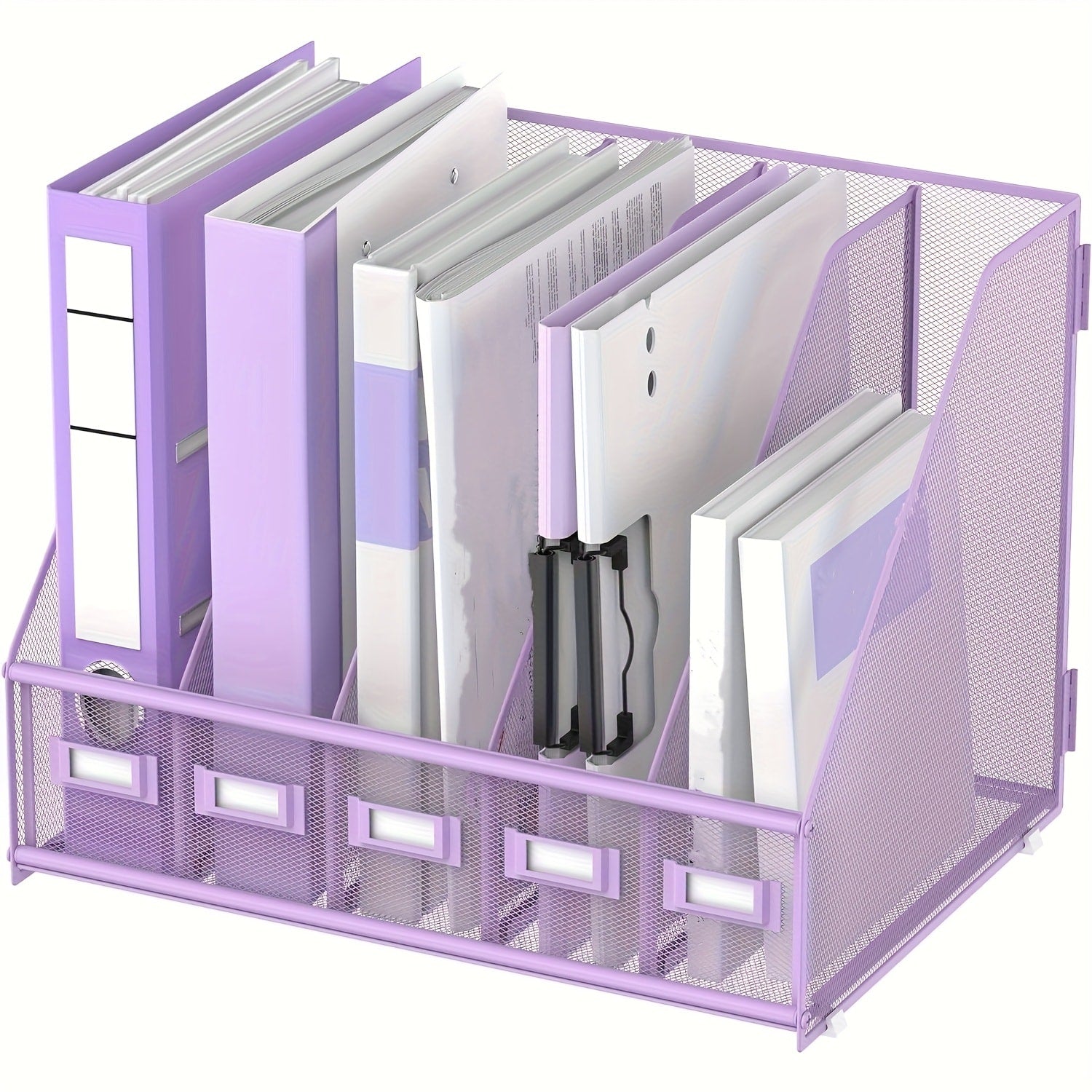 Metal Desk File Organizer 5 Vertical Compartments Magazine Holder Desktop File Rack for Office Home Workspace Document Sorter Letter Tray Paper Storage