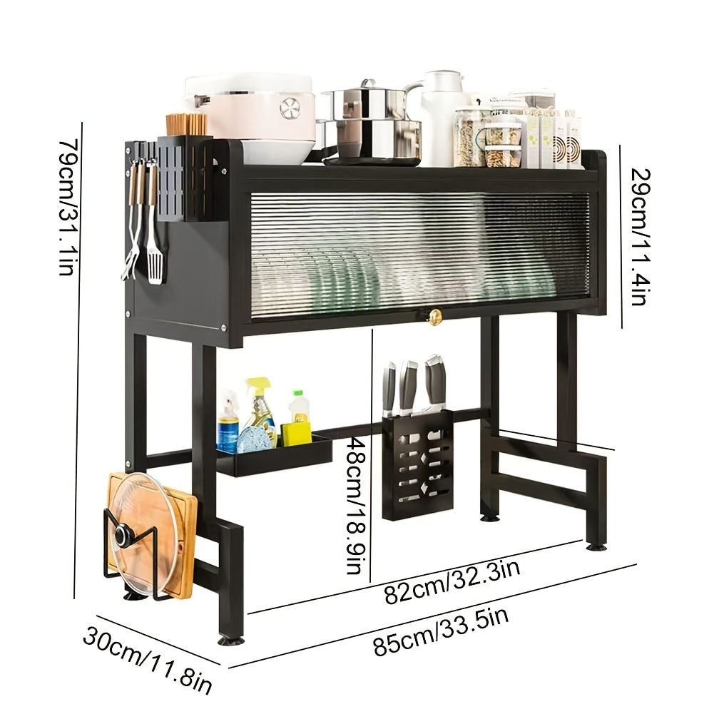 Dish Drying Rack Multi-Tier Kitchen Countertop Drain Rack with Dustproof Cover, Large Capacity Bowl Chopstick Utensil Storage Shelf Organizer for Kitchen Sink