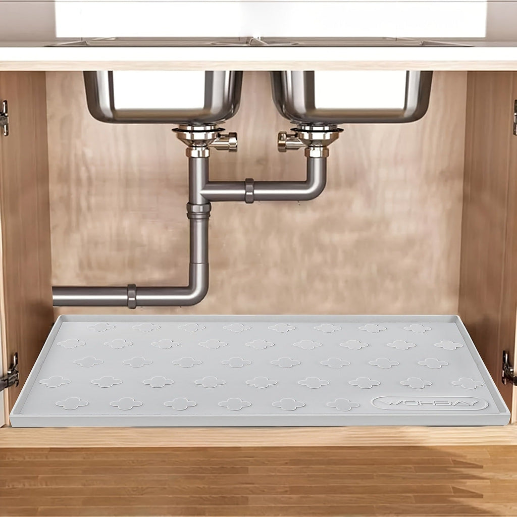 Silicone Under Sink Mat 34¡± x 22¡± Food Grade Waterproof Cabinet Liner, Honeycomb Pattern Drip Tray for Kitchen Bathroom Cabinet Organizer, Holds 2+ Gallons, Easy Clean Non-Toxic Boot Tray