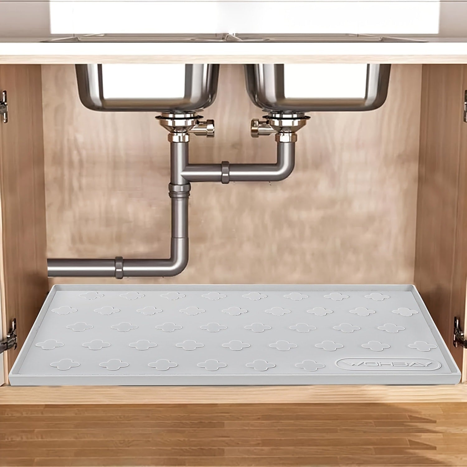 Silicone Under Sink Mat 34¡± x 22¡± Food Grade Waterproof Cabinet Liner, Honeycomb Pattern Drip Tray for Kitchen Bathroom Cabinet Organizer, Holds 2+ Gallons, Easy Clean Non-Toxic Boot Tray